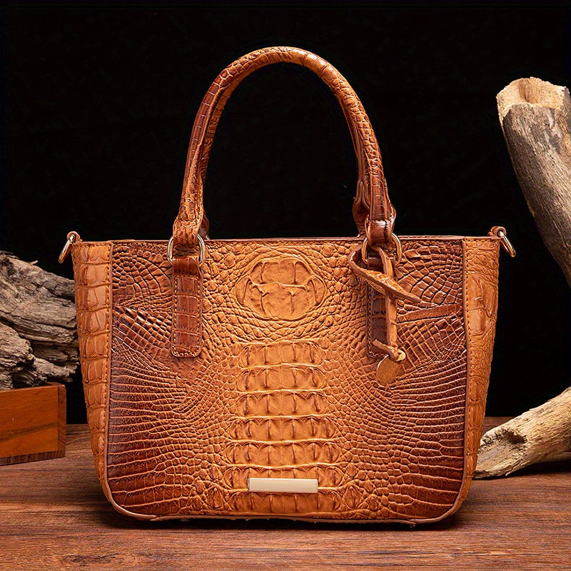 [Versatile Satchel] Classic Versatile Crocodile Pattern Top Handle Satchel Handbag | Textured Handbag Purse, Fashion Handbag
