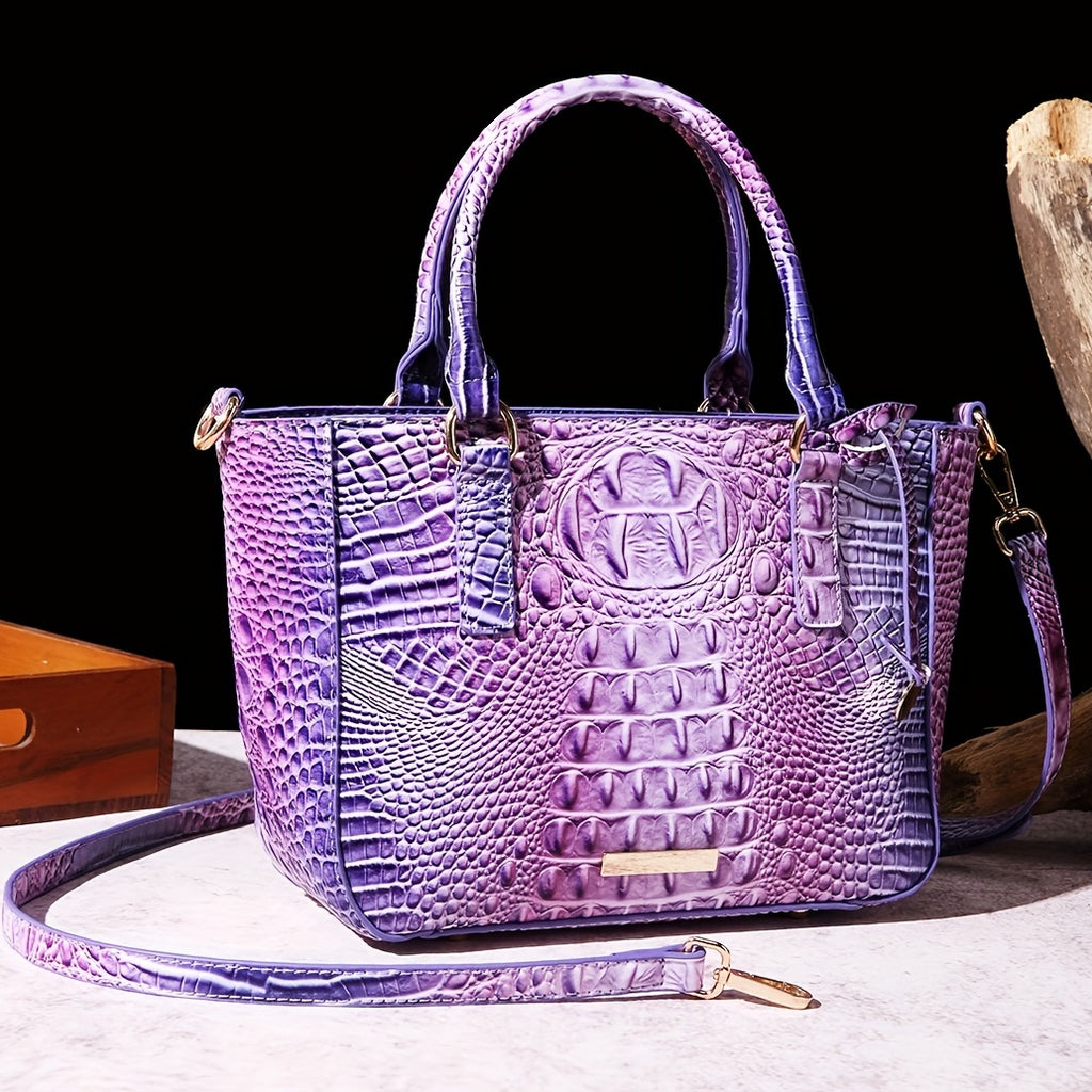 [Versatile Satchel] Classic Versatile Crocodile Pattern Top Handle Satchel Handbag | Textured Handbag Purse, Fashion Handbag