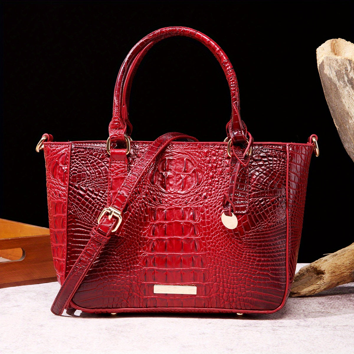 [Versatile Satchel] Classic Versatile Crocodile Pattern Top Handle Satchel Handbag | Textured Handbag Purse, Fashion Handbag