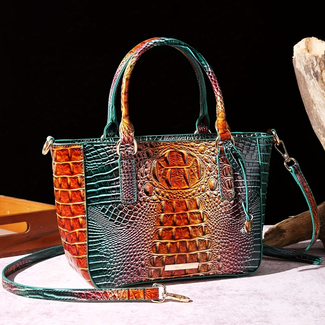 [Versatile Satchel] Classic Versatile Crocodile Pattern Top Handle Satchel Handbag | Textured Handbag Purse, Fashion Handbag