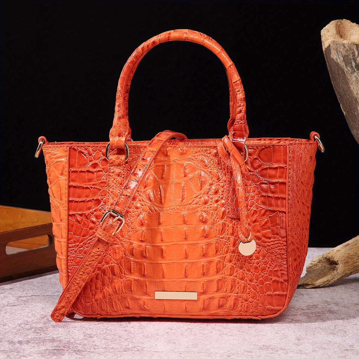 [Versatile Satchel] Classic Versatile Crocodile Pattern Top Handle Satchel Handbag | Textured Handbag Purse, Fashion Handbag