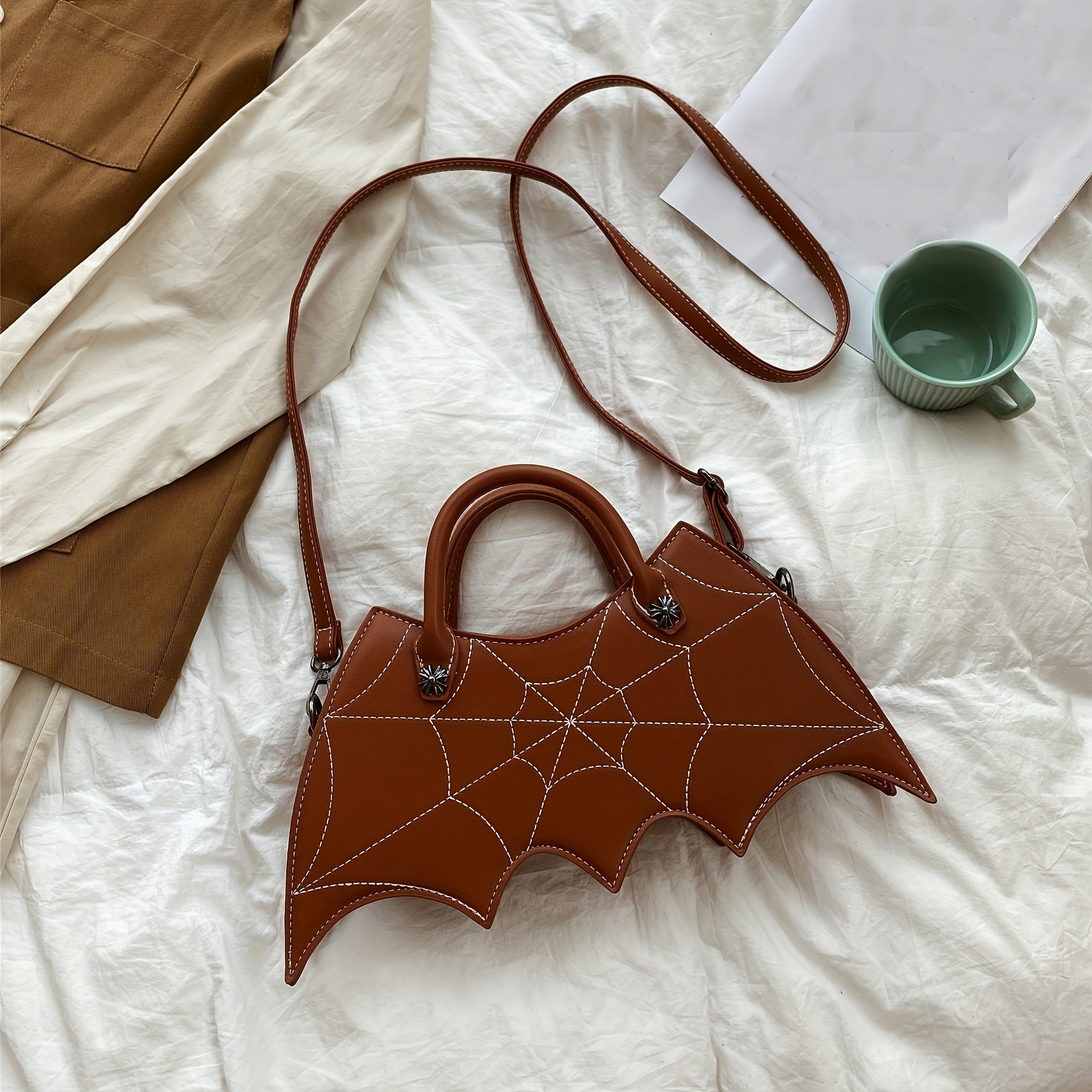 Bat Wing Shaped Crossbody Bag, Halloween Novelty Handbag, Gothic PU Leather Coin Purse