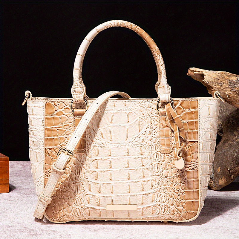 [Versatile Satchel] Classic Versatile Crocodile Pattern Top Handle Satchel Handbag | Textured Handbag Purse, Fashion Handbag