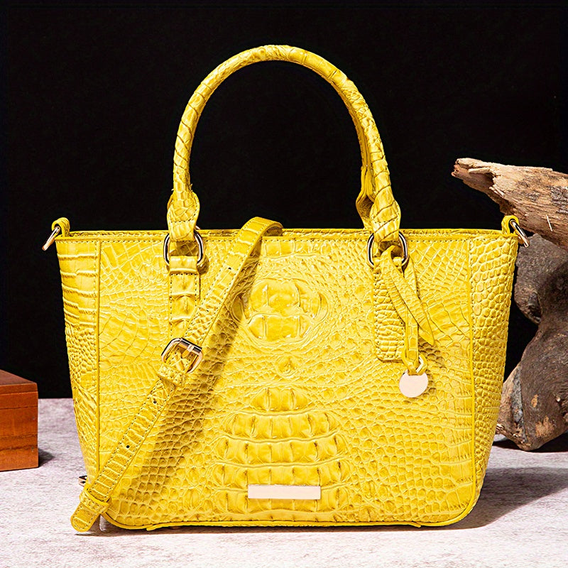 [Versatile Satchel] Classic Versatile Crocodile Pattern Top Handle Satchel Handbag | Textured Handbag Purse, Fashion Handbag