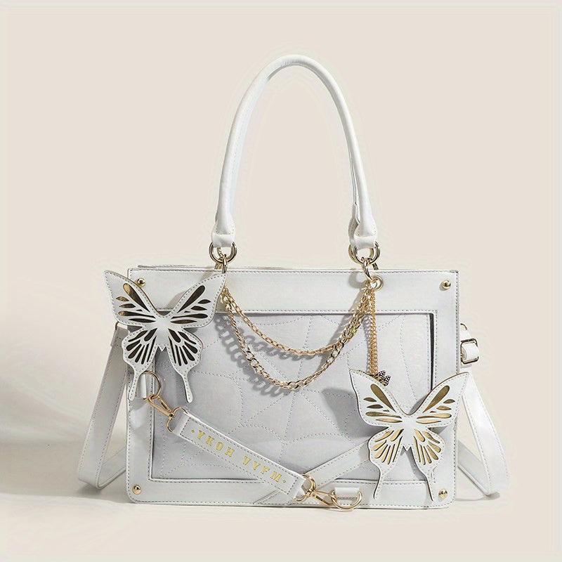 Gothic Butterfly Deco Tote Bag, Y2K Punk Crossbody Bag, Funky Shoulder Purse & Handbag For Girls