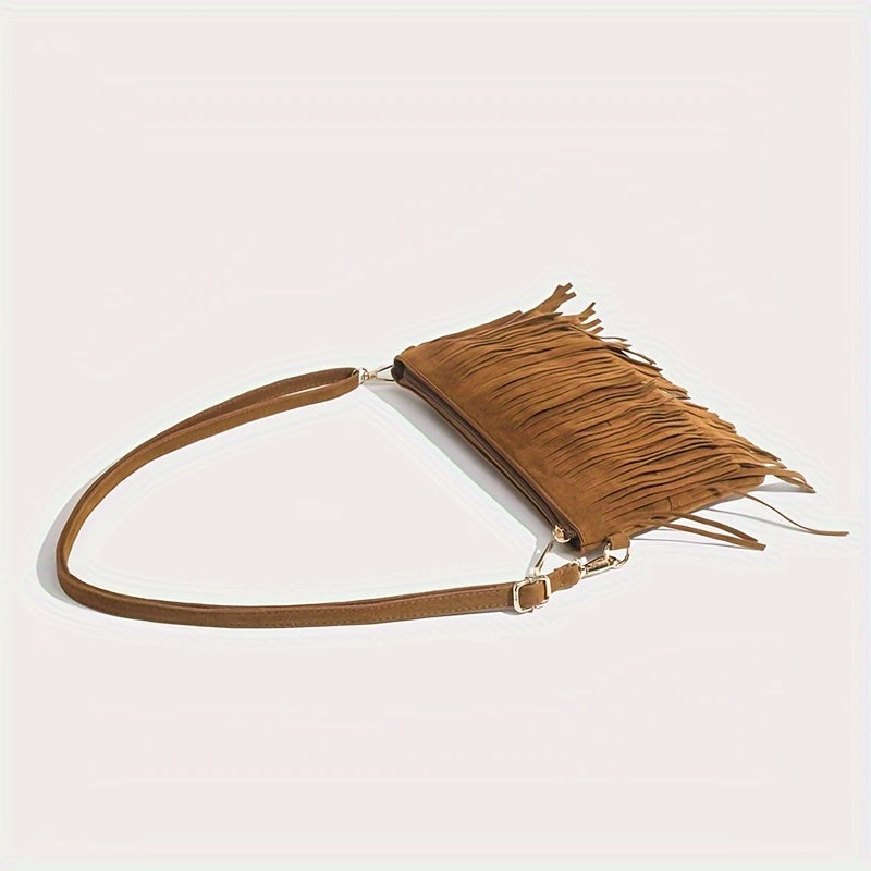 Vintage Tassel Crossbody Bag, Retro Bohemian Shoulder Bag, Women's Hippie Fringe Handbag & Purse
