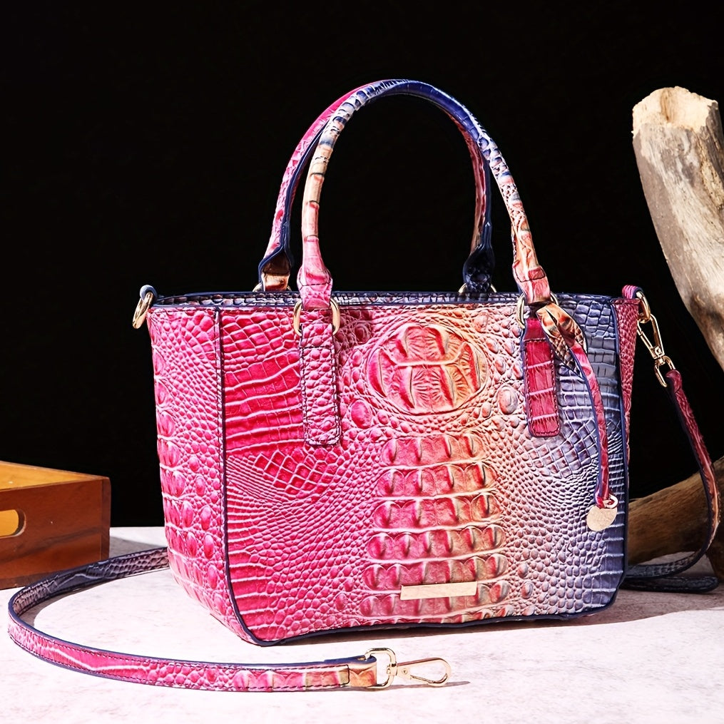 [Versatile Satchel] Classic Versatile Crocodile Pattern Top Handle Satchel Handbag | Textured Handbag Purse, Fashion Handbag