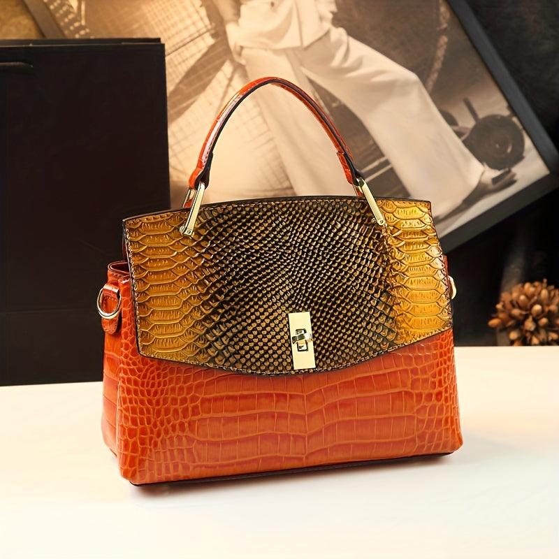 Premium Luxury Womens Retro Crocodile Pattern Bag - Stylish Crossbody Satchel with Elegant Top Handle - Versatile Shoulder & Handbag