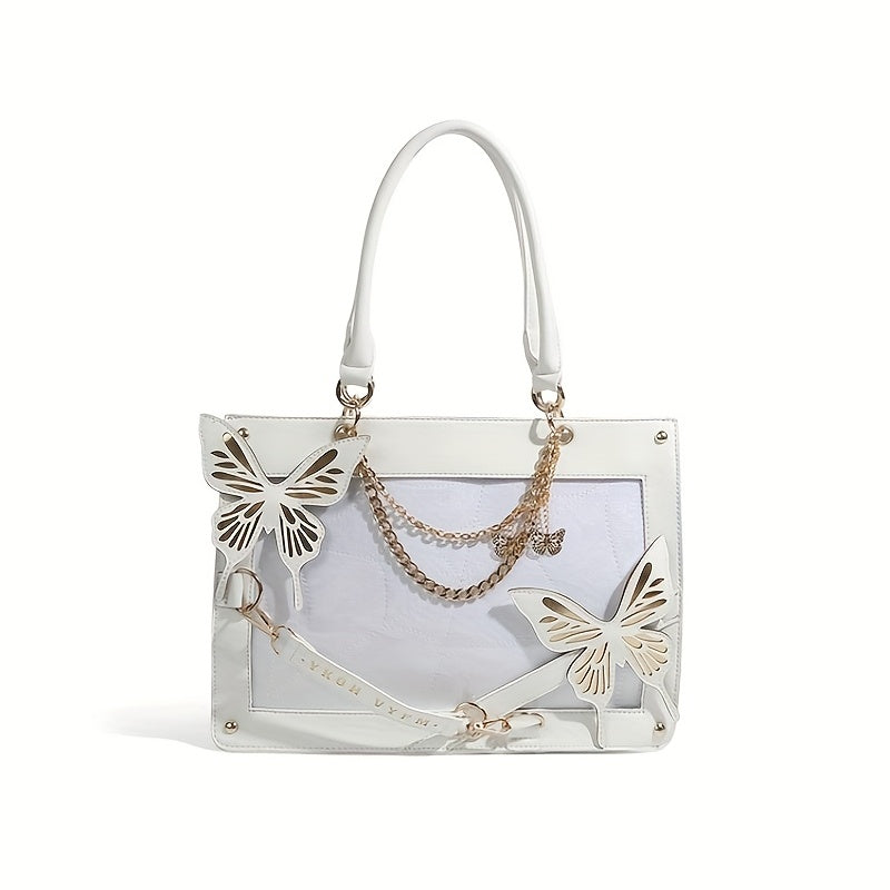 Gothic Butterfly Deco Tote Bag, Y2K Punk Crossbody Bag, Funky Shoulder Purse & Handbag For Girls