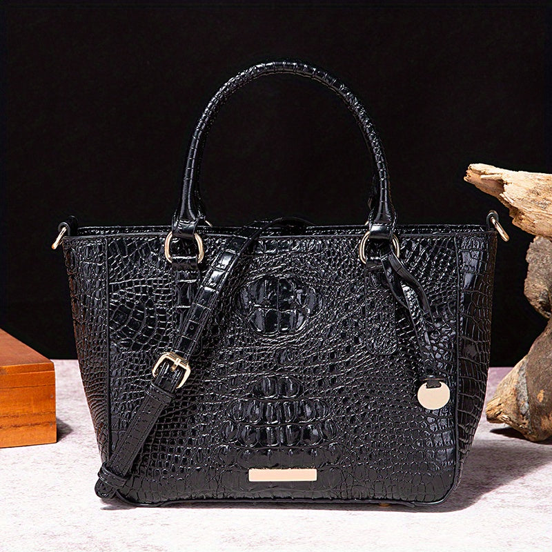 [Versatile Satchel] Classic Versatile Crocodile Pattern Top Handle Satchel Handbag | Textured Handbag Purse, Fashion Handbag