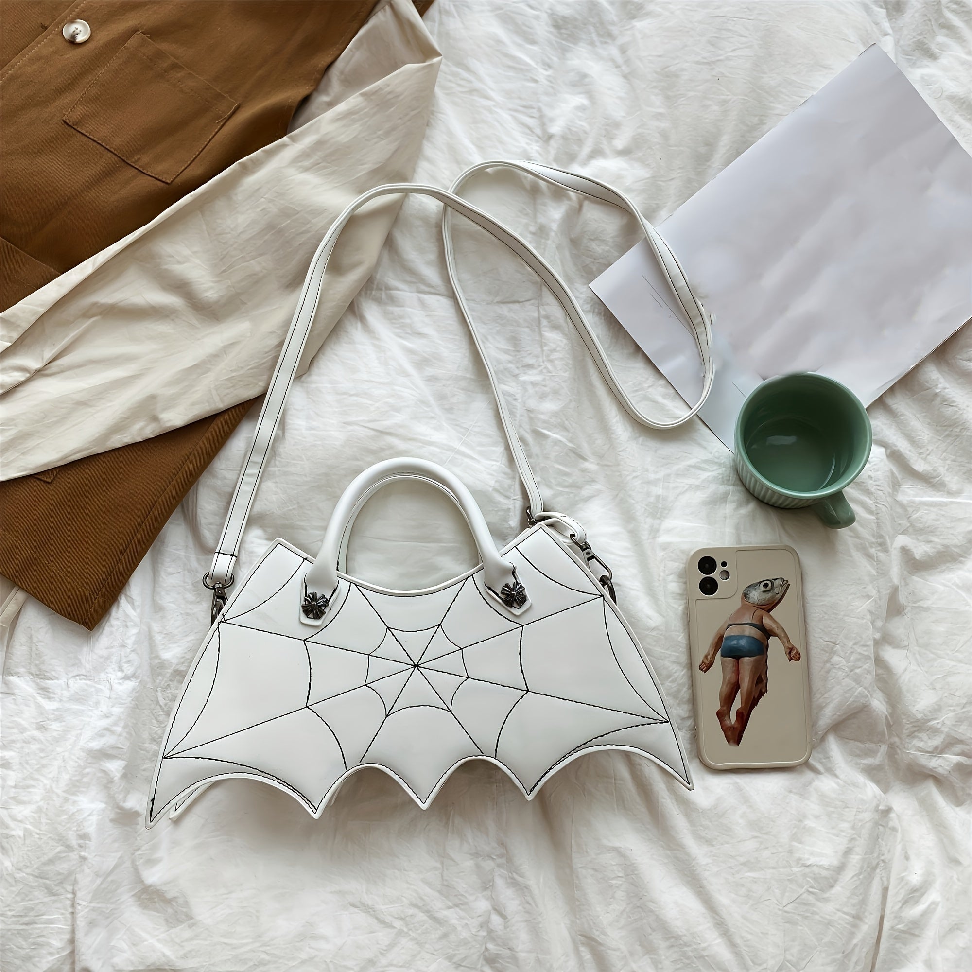 Bat Wing Shaped Crossbody Bag, Halloween Novelty Handbag, Gothic PU Leather Coin Purse