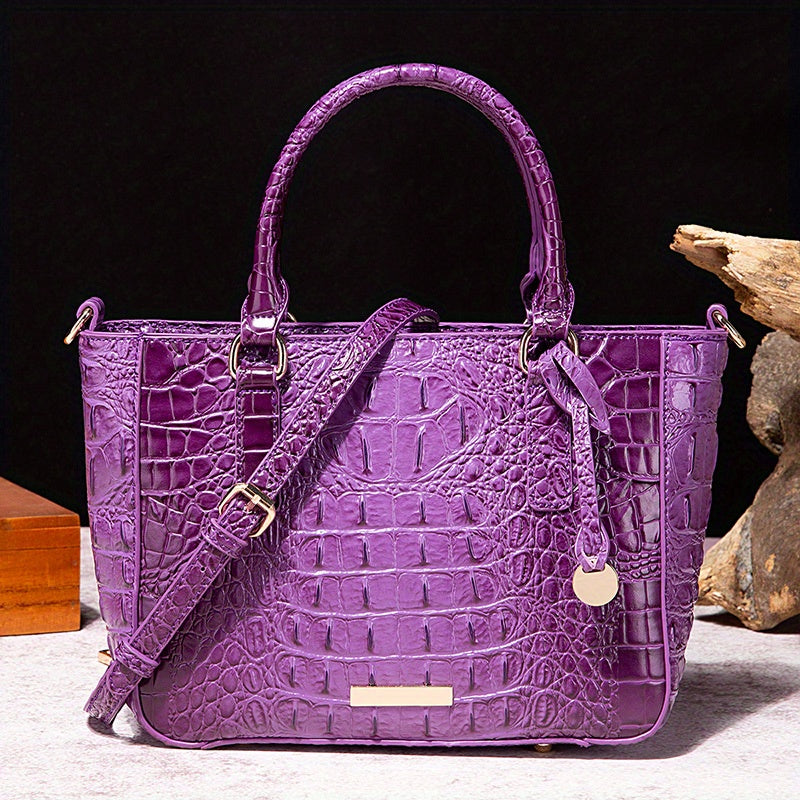 [Versatile Satchel] Classic Versatile Crocodile Pattern Top Handle Satchel Handbag | Textured Handbag Purse, Fashion Handbag