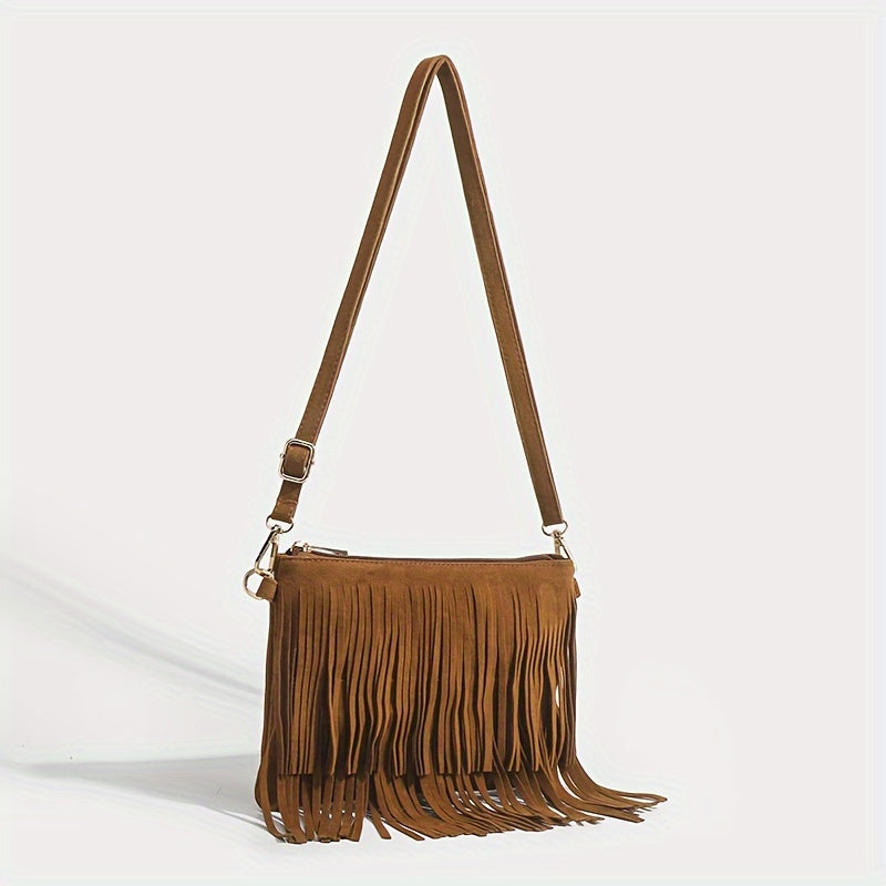Vintage Tassel Crossbody Bag, Retro Bohemian Shoulder Bag, Women's Hippie Fringe Handbag & Purse