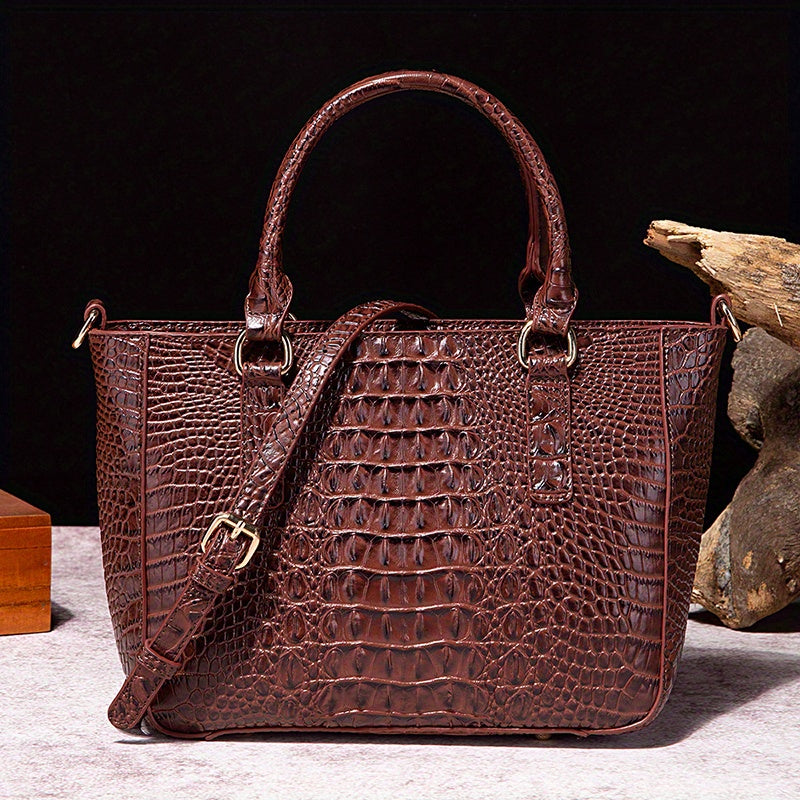 [Versatile Satchel] Classic Versatile Crocodile Pattern Top Handle Satchel Handbag | Textured Handbag Purse, Fashion Handbag