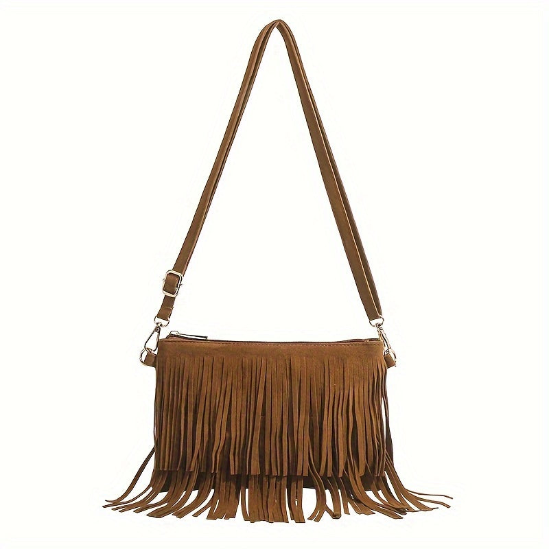Vintage Tassel Crossbody Bag, Retro Bohemian Shoulder Bag, Women's Hippie Fringe Handbag & Purse