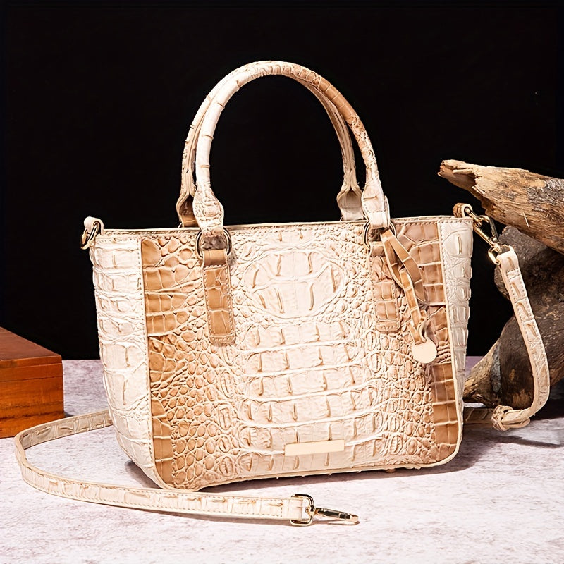 [Versatile Satchel] Classic Versatile Crocodile Pattern Top Handle Satchel Handbag | Textured Handbag Purse, Fashion Handbag