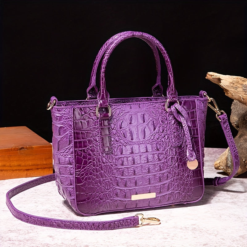 [Versatile Satchel] Classic Versatile Crocodile Pattern Top Handle Satchel Handbag | Textured Handbag Purse, Fashion Handbag