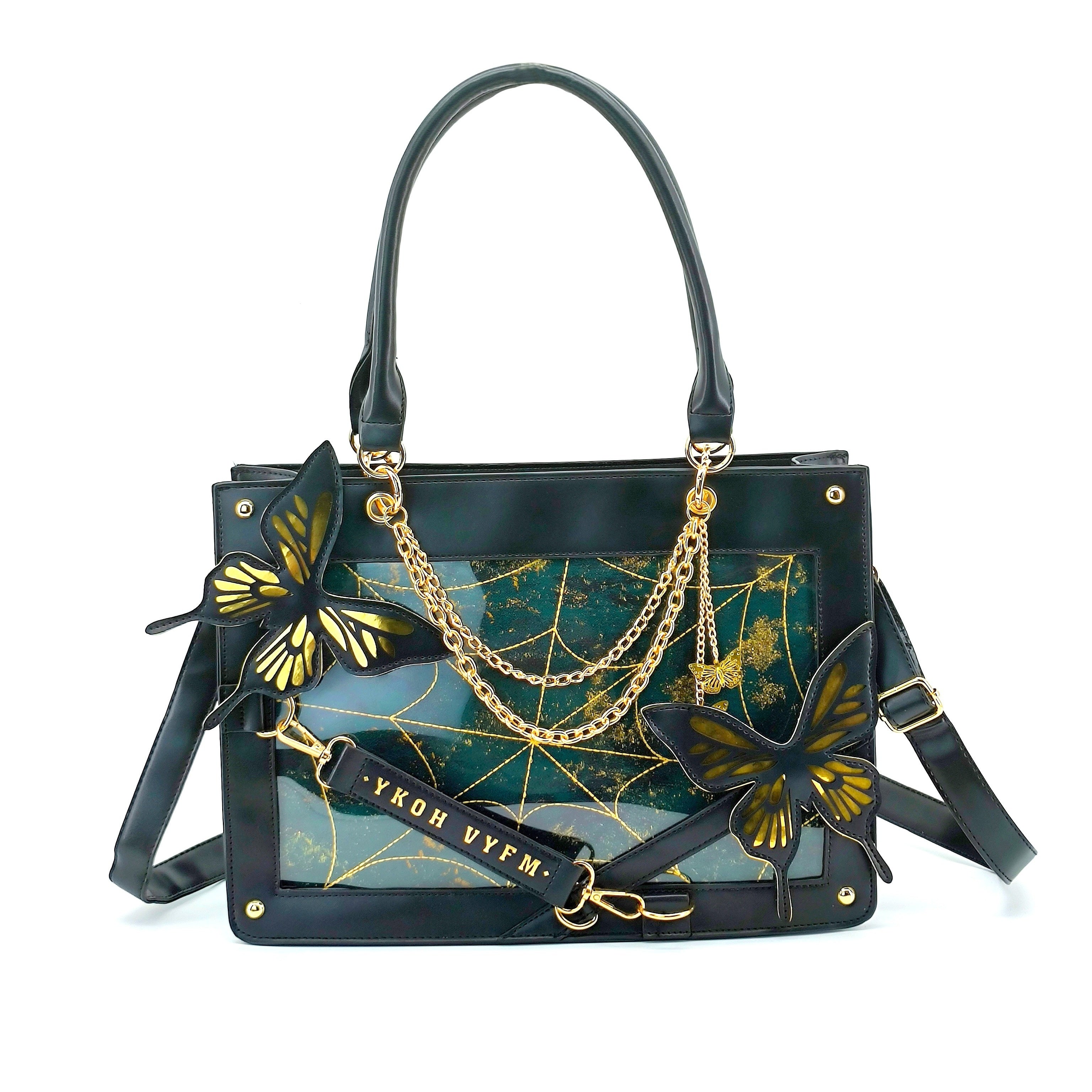 Gothic Butterfly Deco Tote Bag, Y2K Punk Crossbody Bag, Funky Shoulder Purse & Handbag For Girls