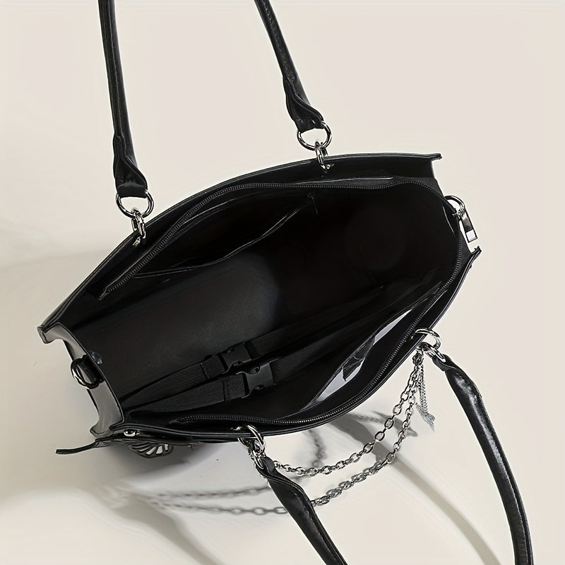Gothic Butterfly Deco Tote Bag, Y2K Punk Crossbody Bag, Funky Shoulder Purse & Handbag For Girls