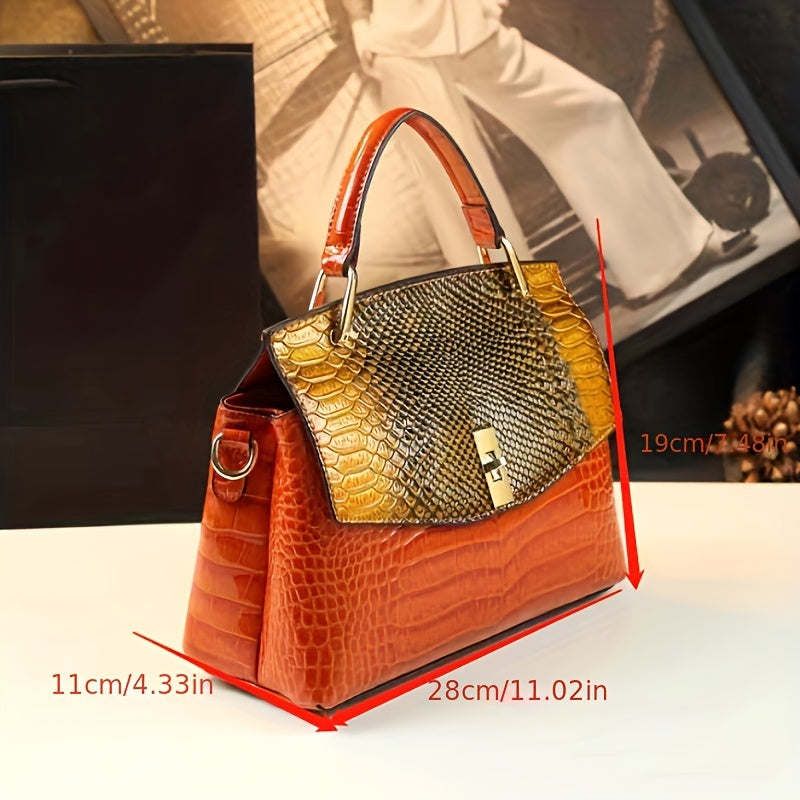 Premium Luxury Womens Retro Crocodile Pattern Bag - Stylish Crossbody Satchel with Elegant Top Handle - Versatile Shoulder & Handbag