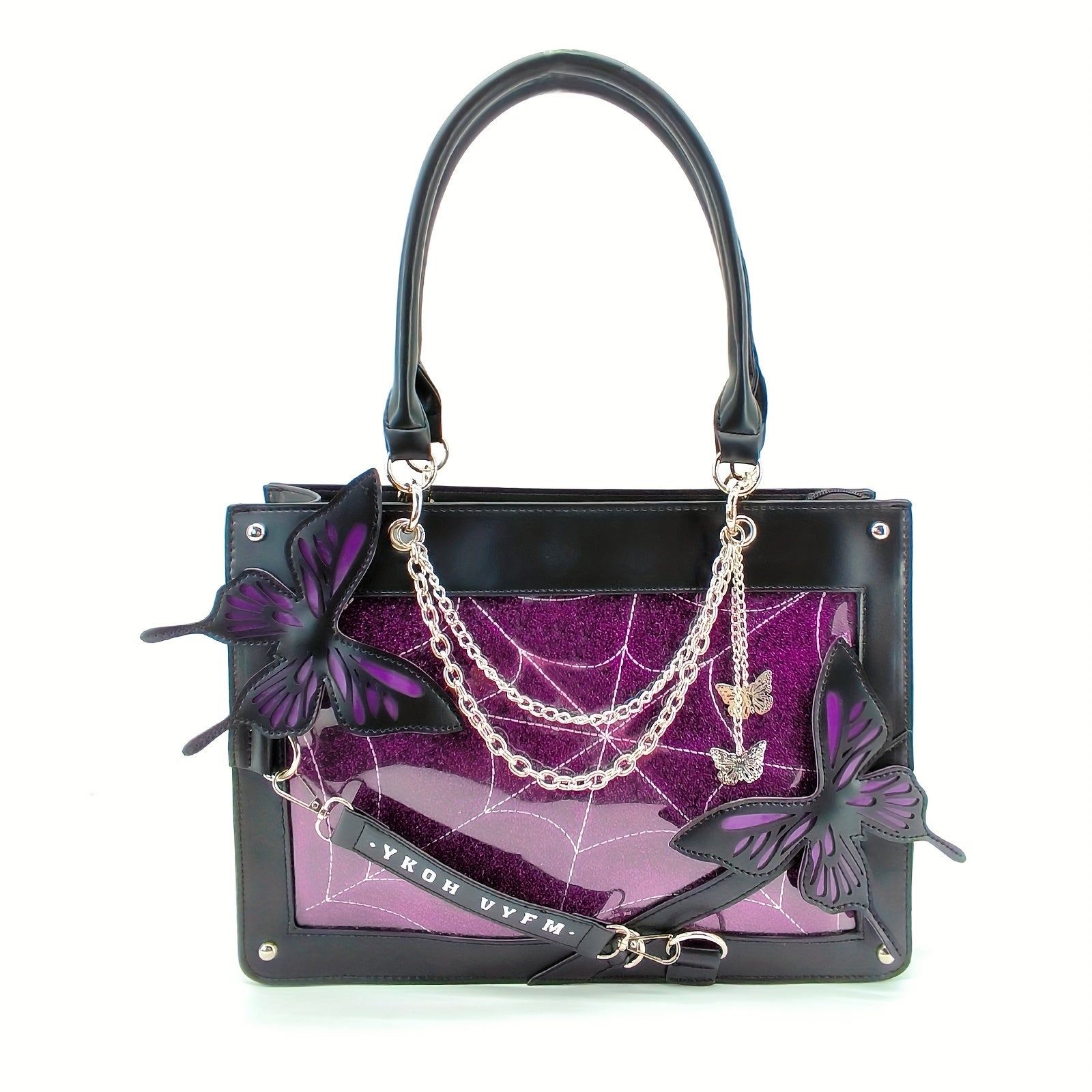 Gothic Butterfly Deco Tote Bag, Y2K Punk Crossbody Bag, Funky Shoulder Purse & Handbag For Girls