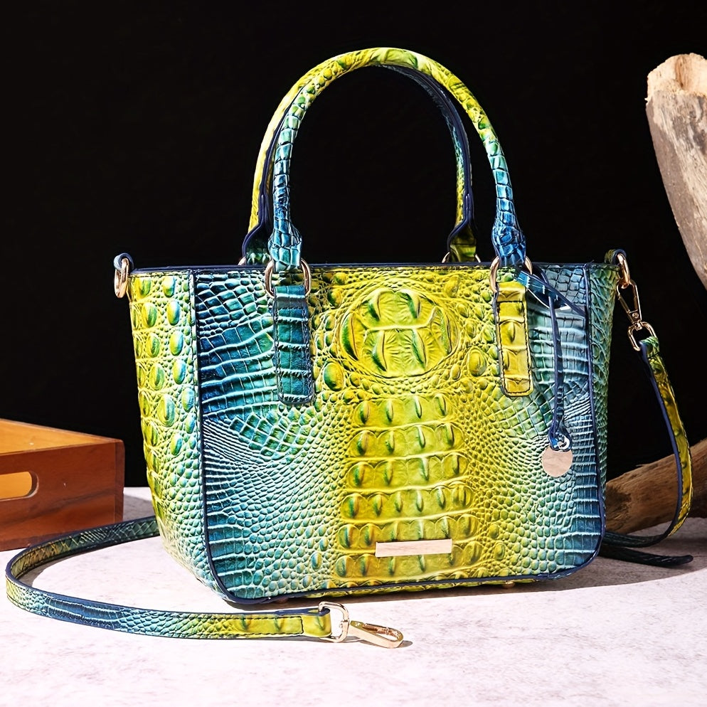 [Versatile Satchel] Classic Versatile Crocodile Pattern Top Handle Satchel Handbag | Textured Handbag Purse, Fashion Handbag